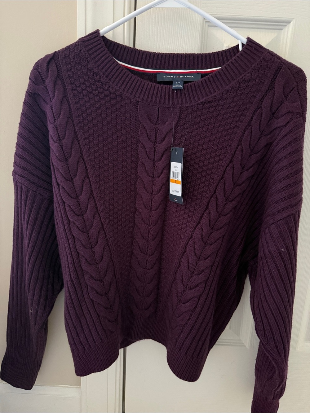 Tommy Hilfiger Women's Cable Crew Sweater in Plum